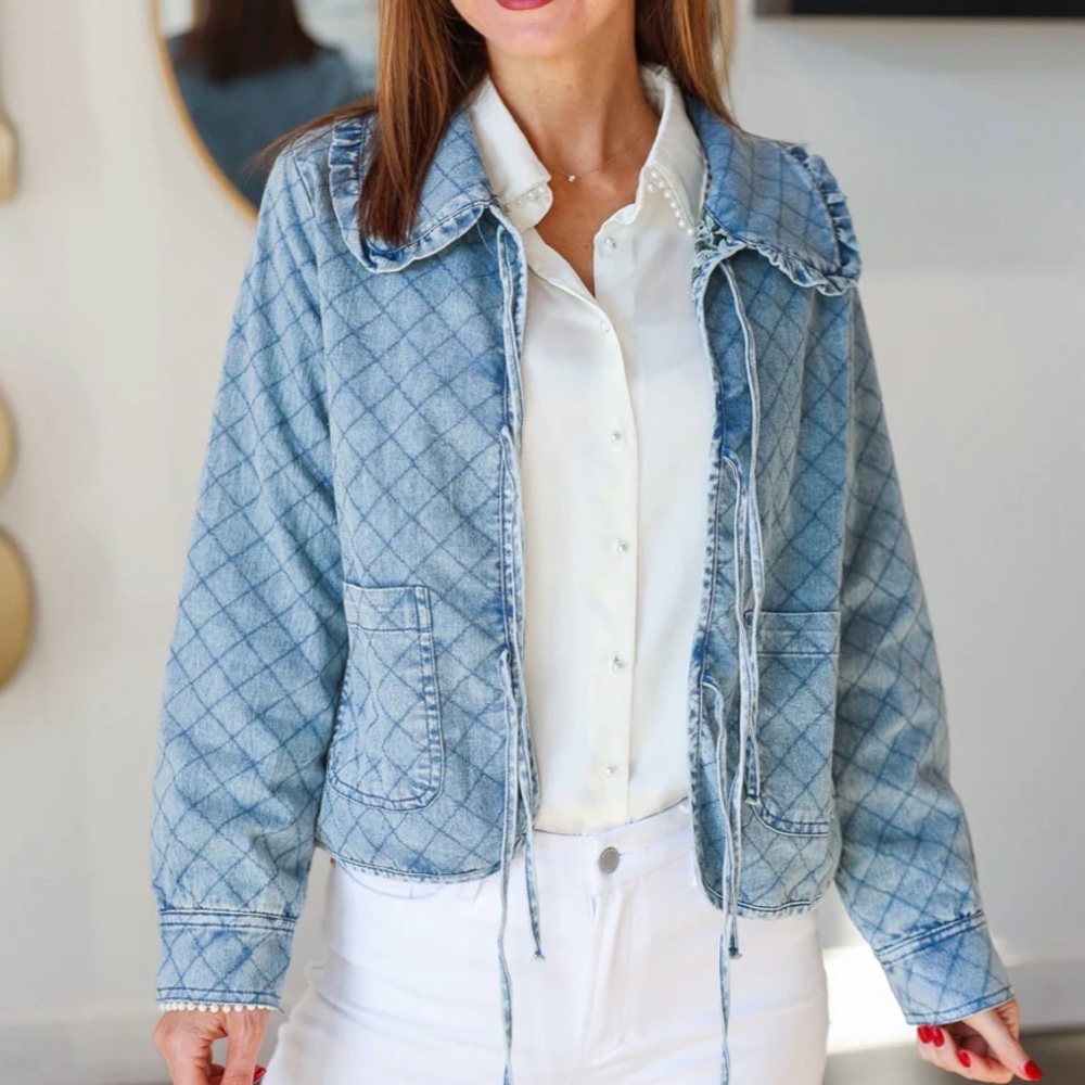 Doe & Rae Women’s denim quilted jacket blue cotton NEW